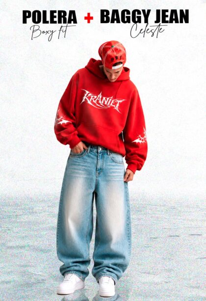 Pack Limitado:  POLERA ROJA+ BAGGY JEAN  CELESTE